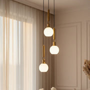 Triple Glass Hanging Pendant Light | Antique Brass Finish with Frosted Milky Glass Shades