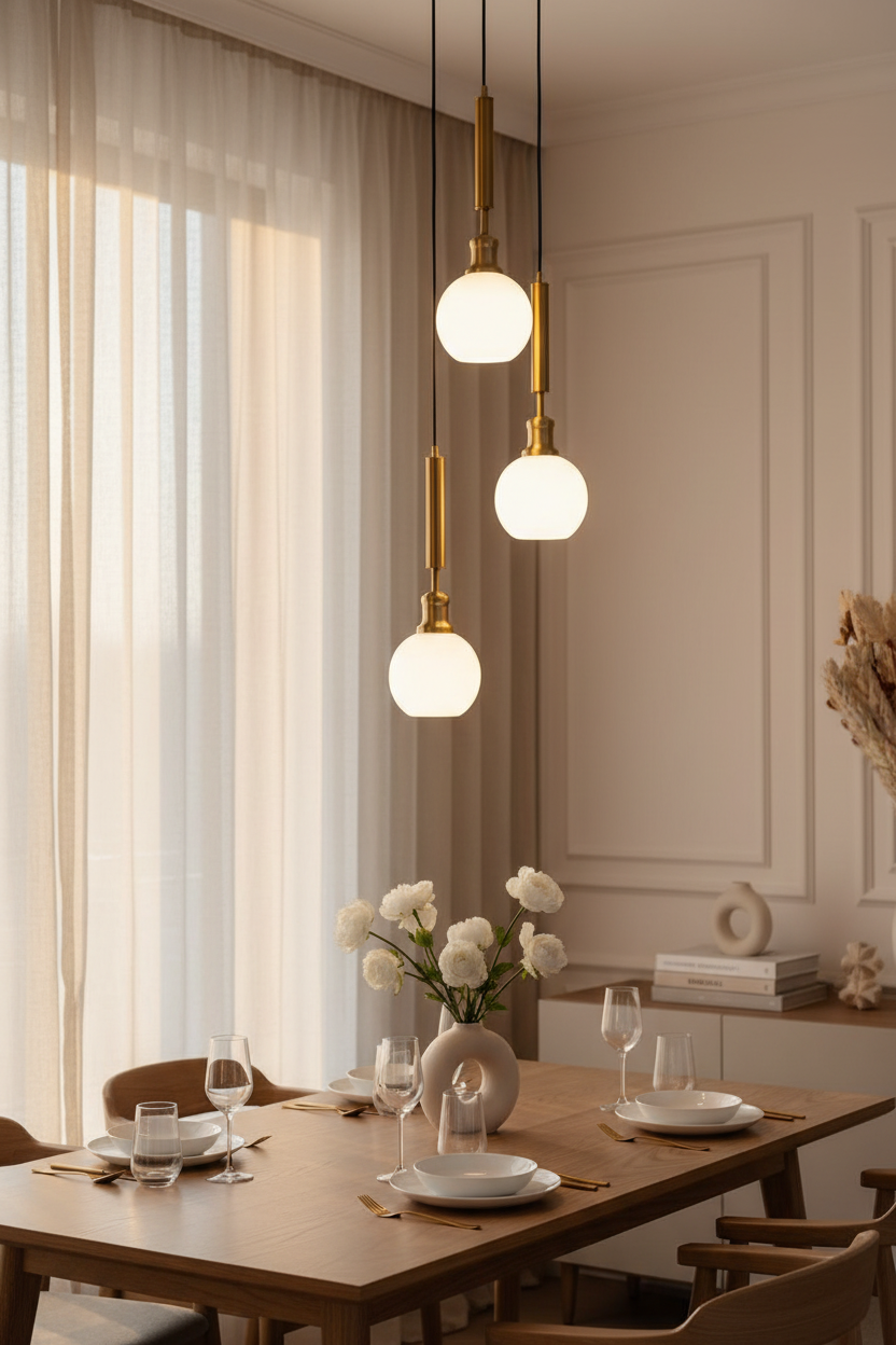 Triple Glass Hanging Pendant Light | Antique Brass Finish with Frosted Milky Glass Shades