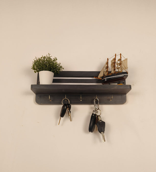 Regus Wooden Wall Shelf Organiser With Key Holders