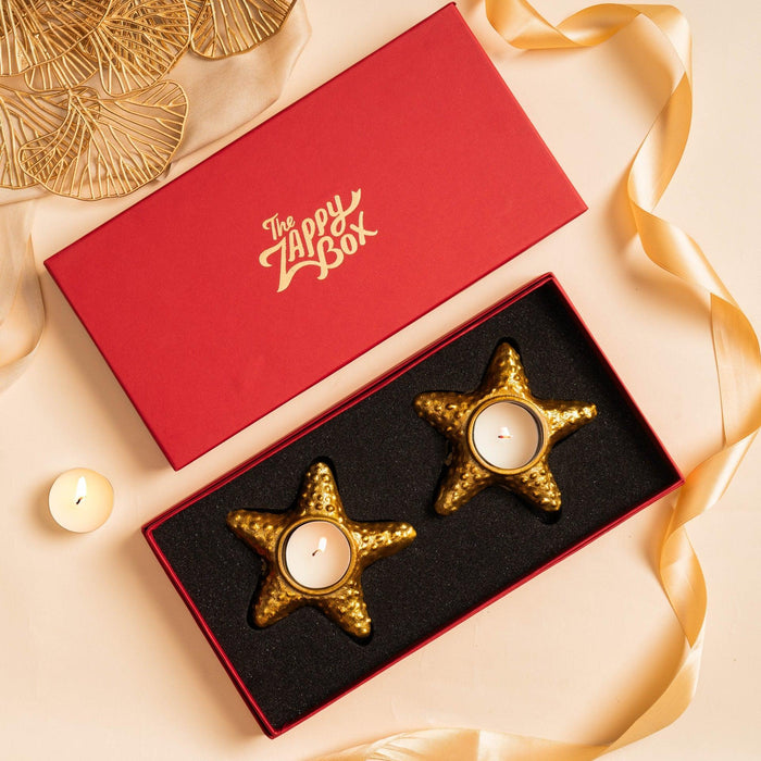 Golden Star Shaped T Light Holders | Candle Stand for Tea Lights