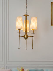 16-Inch Antique Brass 3-Light Compact Chandelier | Tropical Palm Fabric Shades