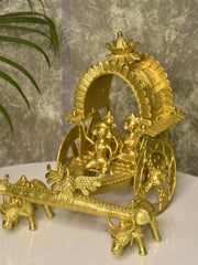 Large Dhokra Craft - Cow Cart Brass Decor