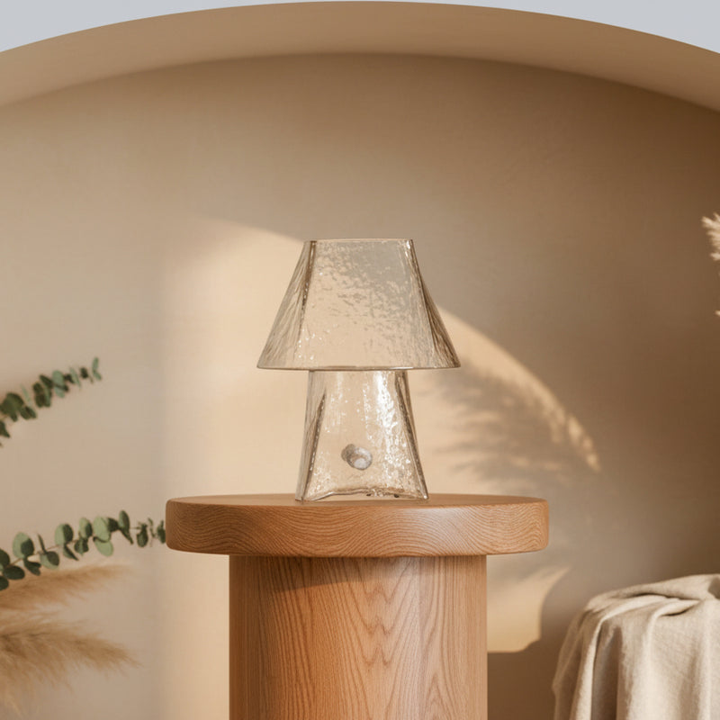 Lueur Clear Glass Table Lamp | Modern Textured Glass Mini Lamp for Home Decor