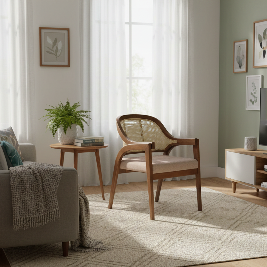 Caneva Chair | Mango Wood, Cane, Upholstery