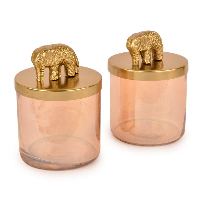 Elephant Gold Finish Lustre Glass Jars with Shakh Tray