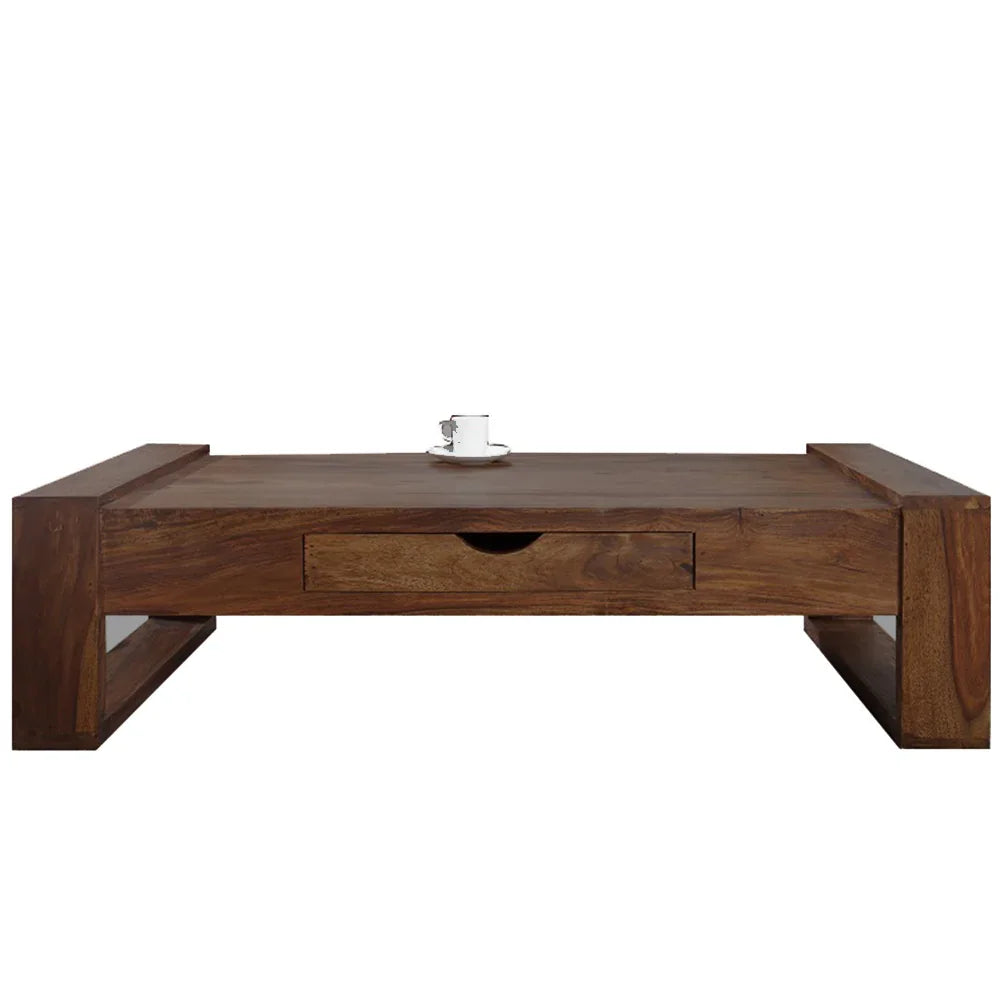 Riverton Solid Sheesham Wood Coffee Table With Drawer In Honey Finish