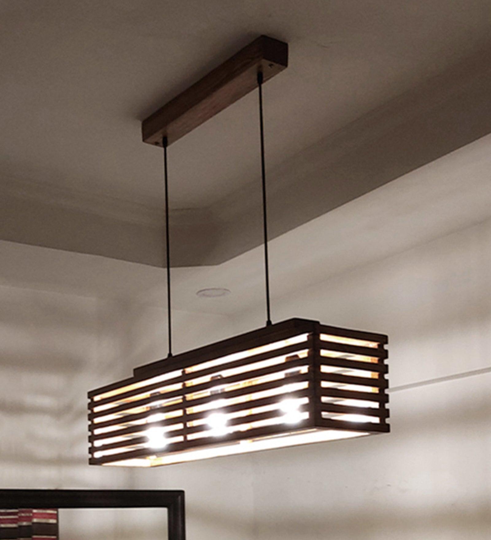Elegant Centrum Brown Wooden 3 Series Hanging Lamp