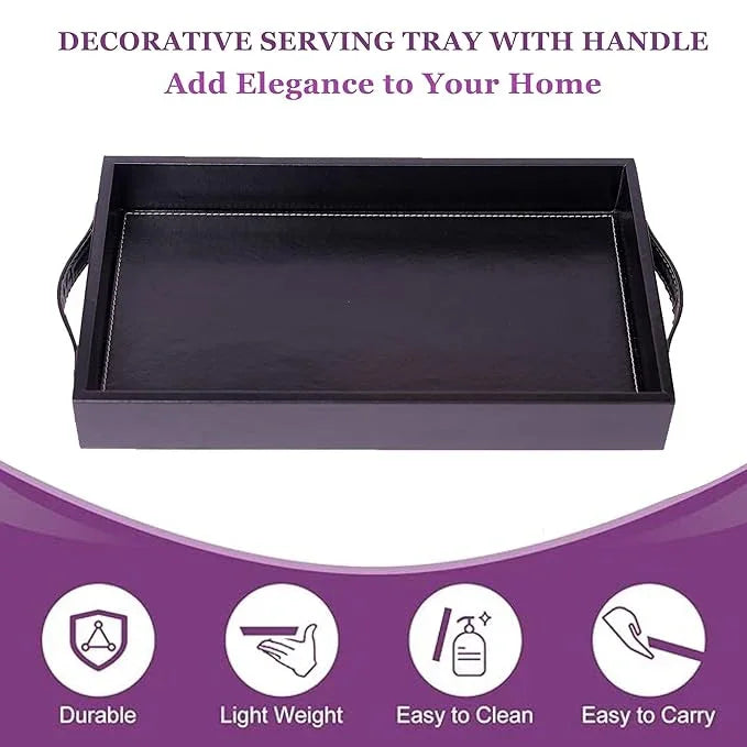 Leather Rectangular Serving Tray with Handles | Multipupose Tray for  Dining, Decor, and Bathroom  Use