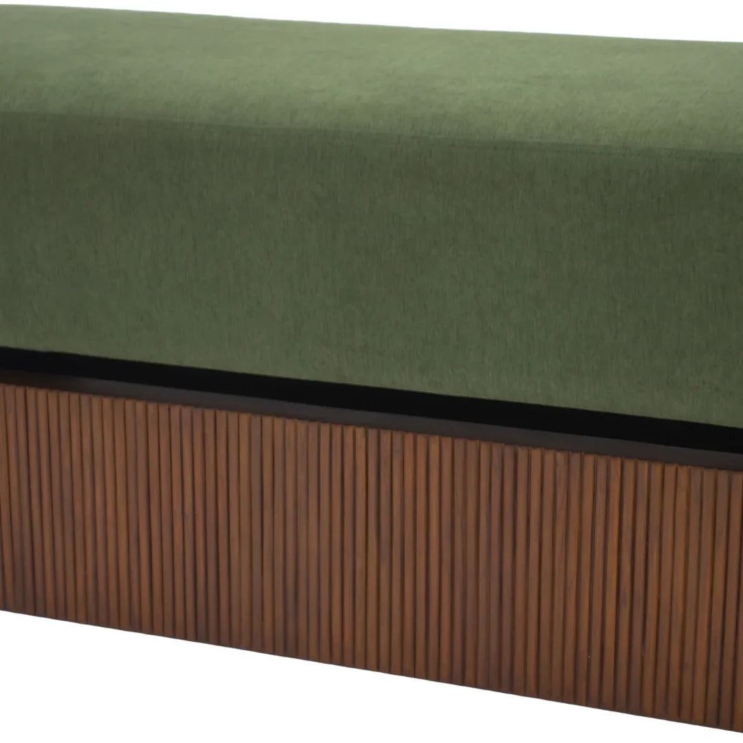 Sablon Upholstered Bench | Teak Wood Seating Bench with Olive Fabric Seating (Modern Bench Seat)