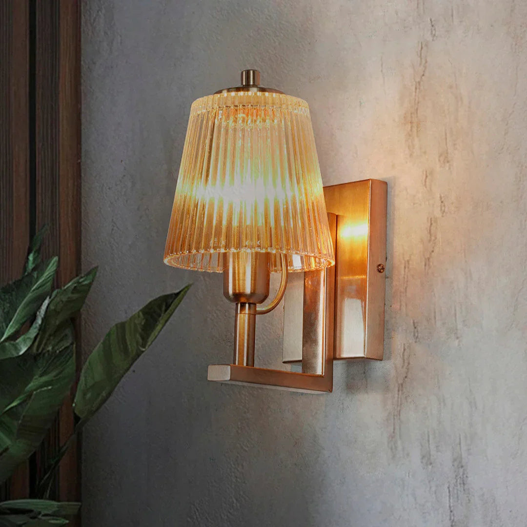 Copper Wall Sconce | Ribbed Glass Shade & Modern Wall Light Lamp Home Decor
