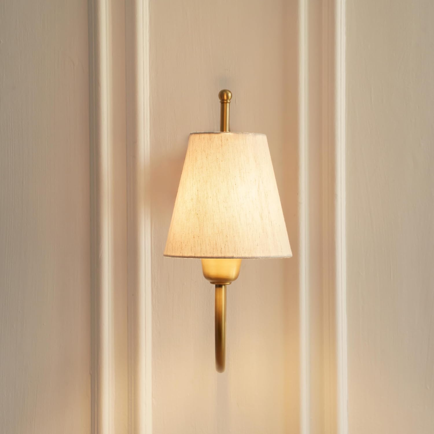 Hockey Wall Lamp Antique Brass Finish with Off White Shade for Living Room, Bedroom, and Home Decoration