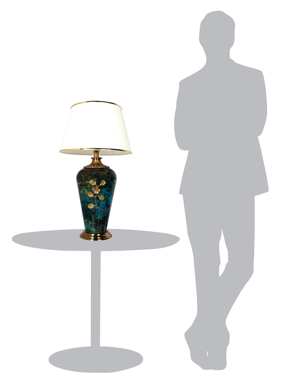 Green Marble Effect Table Lamp with Off-White Tapered Shade