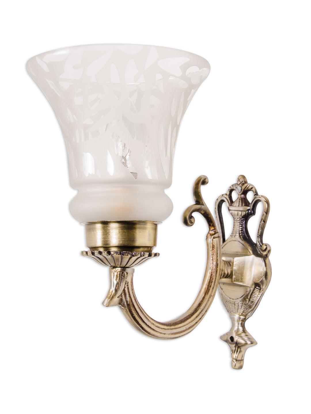 Small Aluminium & Glass Embossed Single U Arm Wall Lamp Light