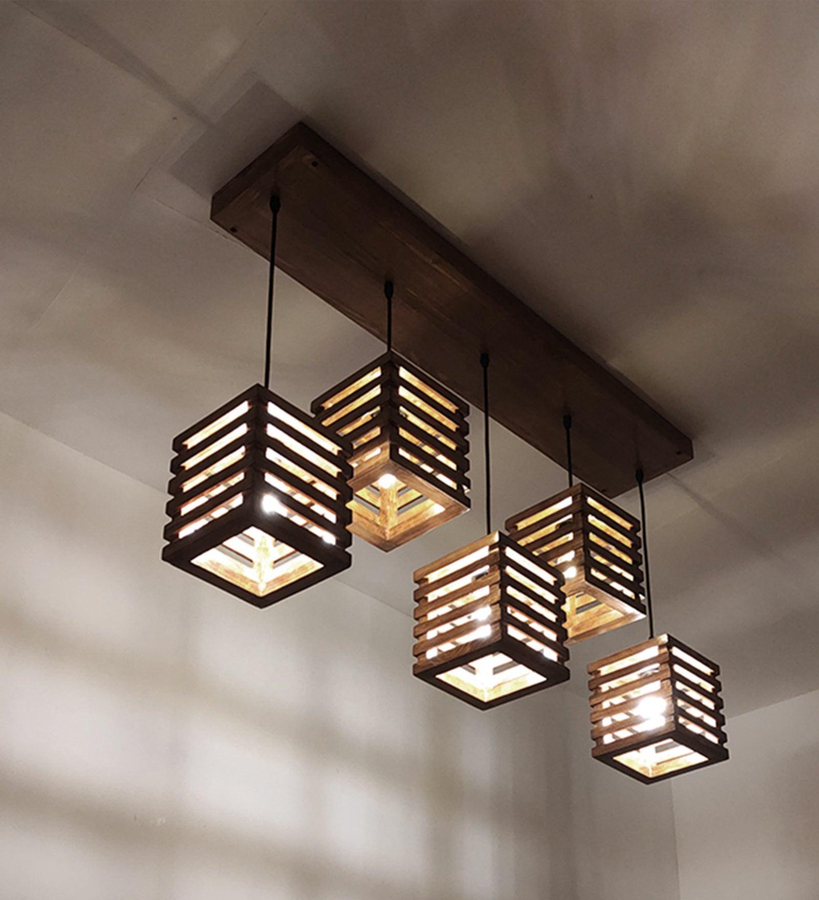 Lyon Brown Wooden 5 Series Hanging Lamp