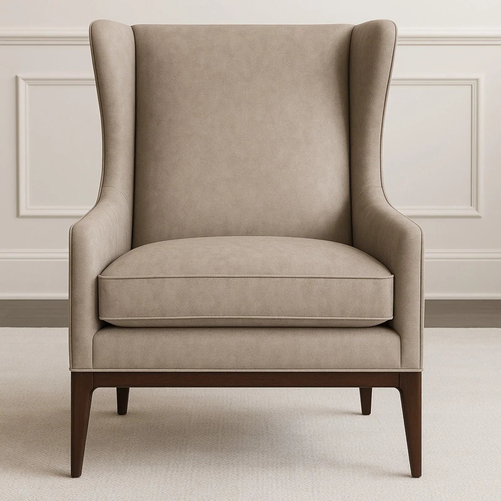 Minimalist Olive Green Thick Padded Velvet Sofa Lounge Chair with Cushion