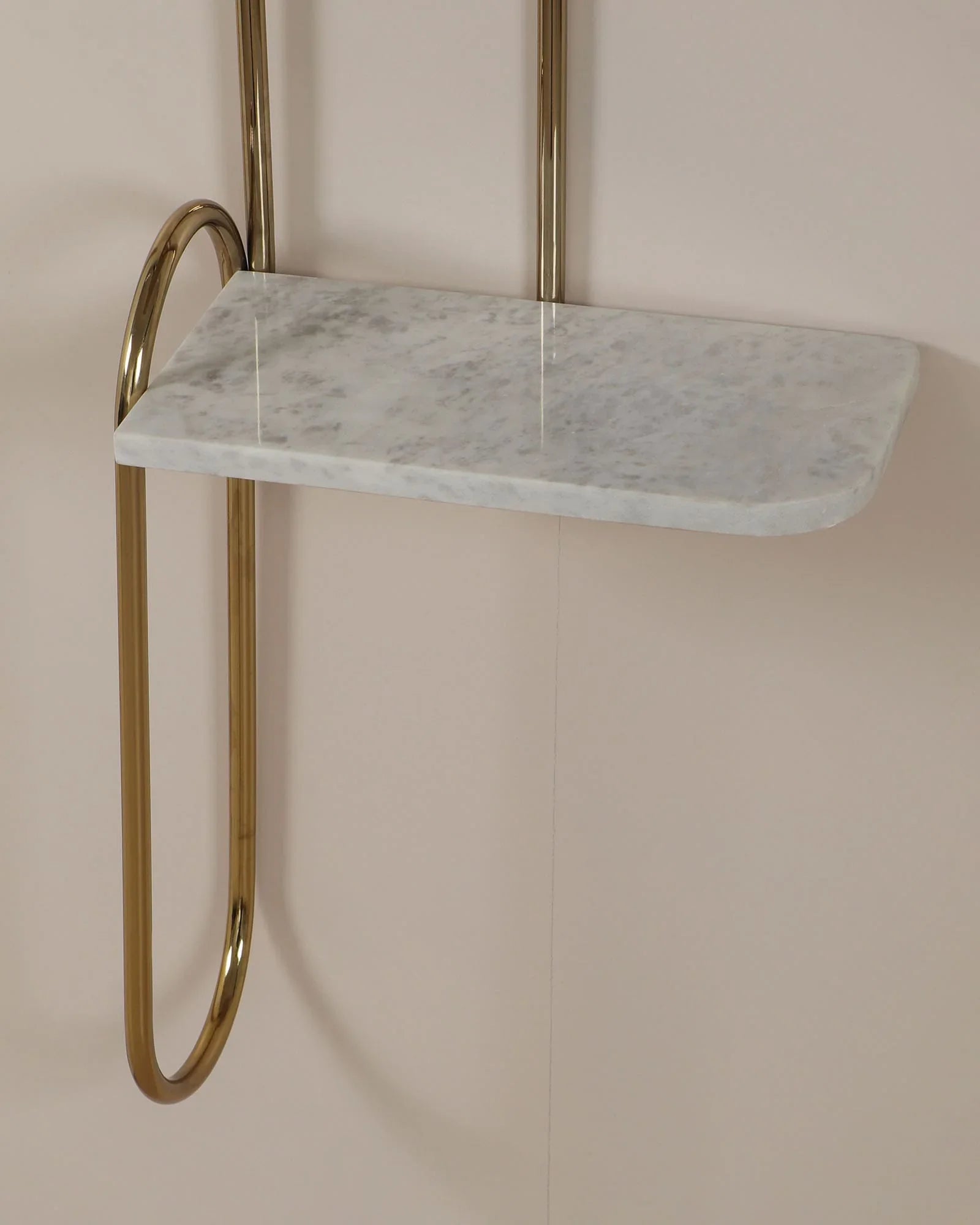 Titan Wall Shelf in White Baswara Marble & Gold Finish | Modern Stainless Steel Wall-Mounted Shelf for Living Room & Kitchen