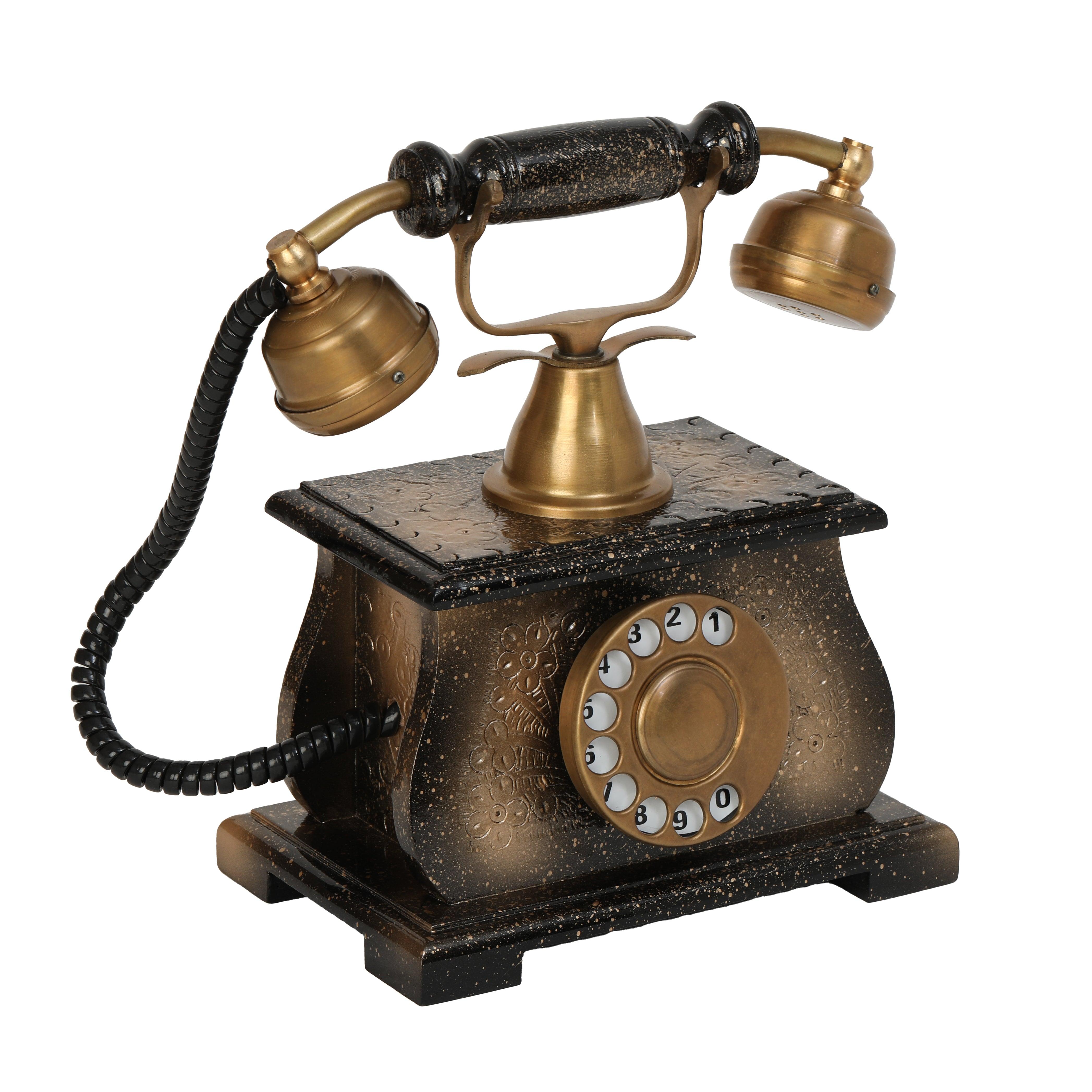 Handmade Brass and Wood Vintage Telephone Ornament - Retro Collection