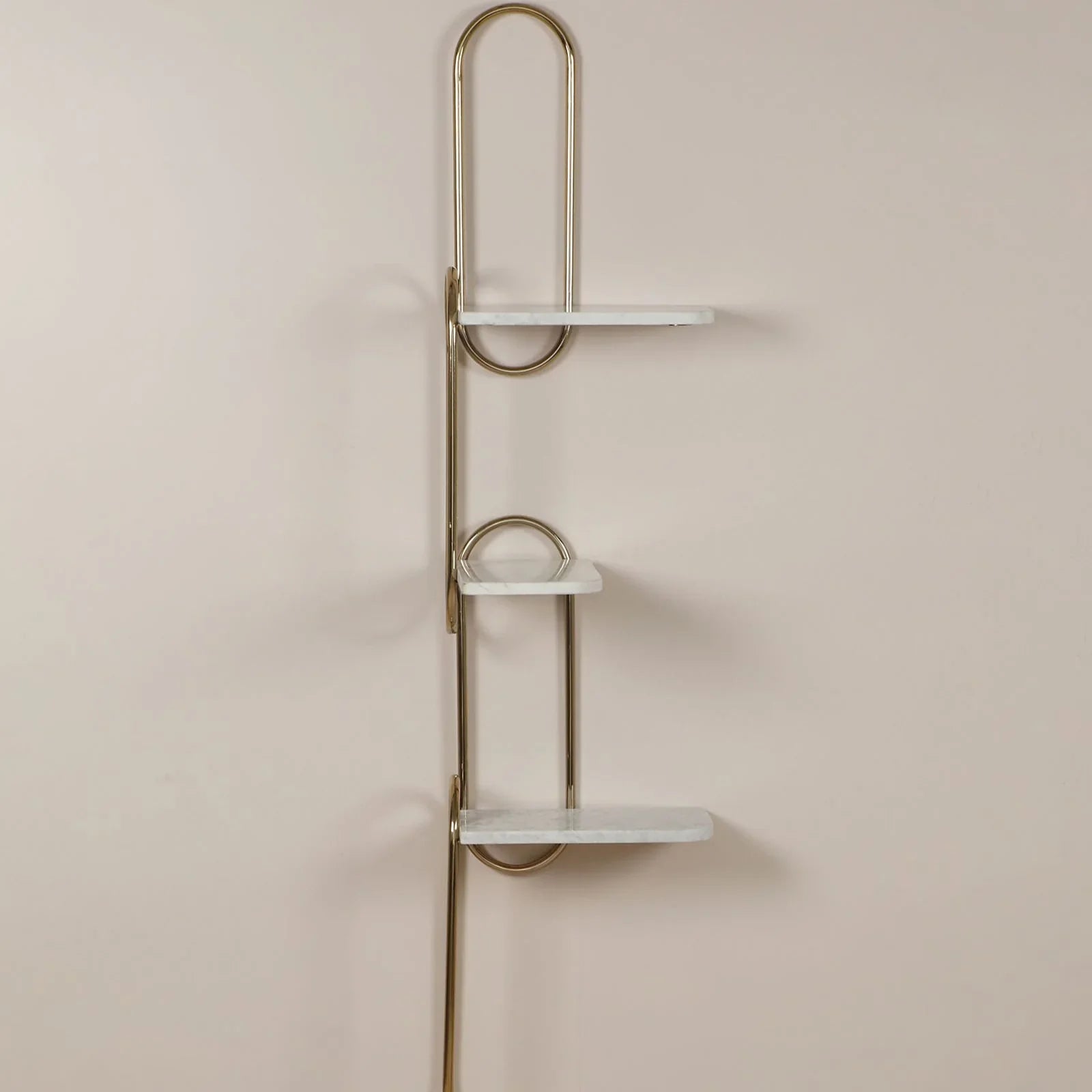 Titan Wall Shelf in White Baswara Marble & Gold Finish | Modern Stainless Steel Wall-Mounted Shelf for Living Room & Kitchen