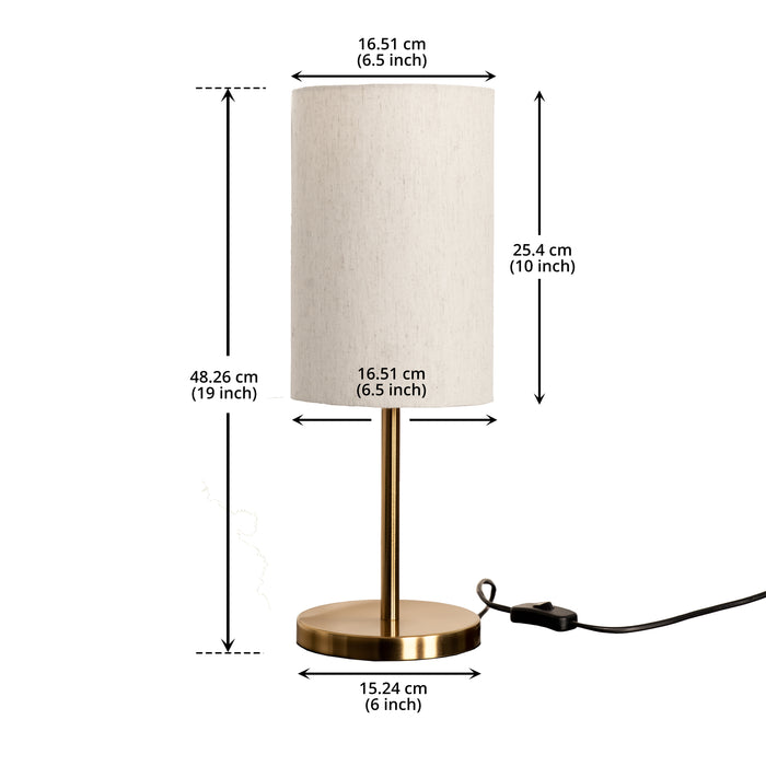 Table Lamp Antique Brass Finish 19 inches Height with Off White Cylinder Lampshade