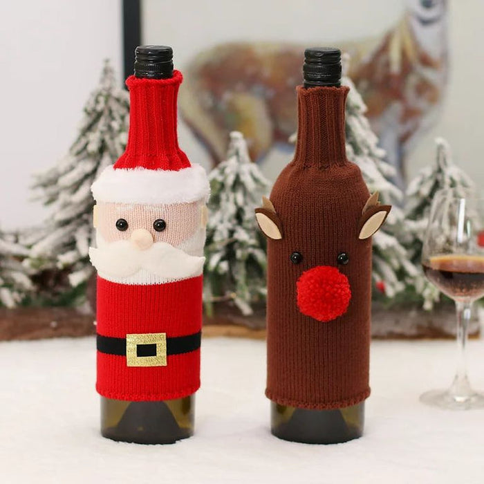 Santa And Reindeer Wine Bottle Cover Set | Santa & Reindeer Wine Bottle Wrapping Pouch