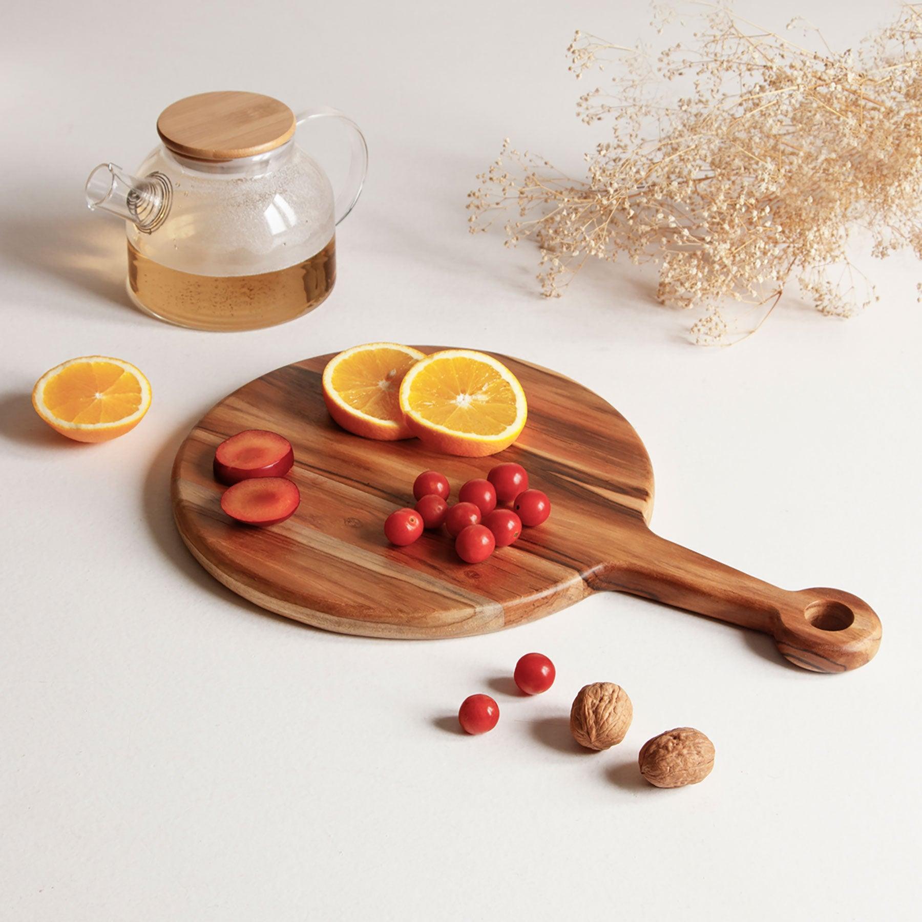 Round Teak Wood Cheese and Wine Board cum Platter