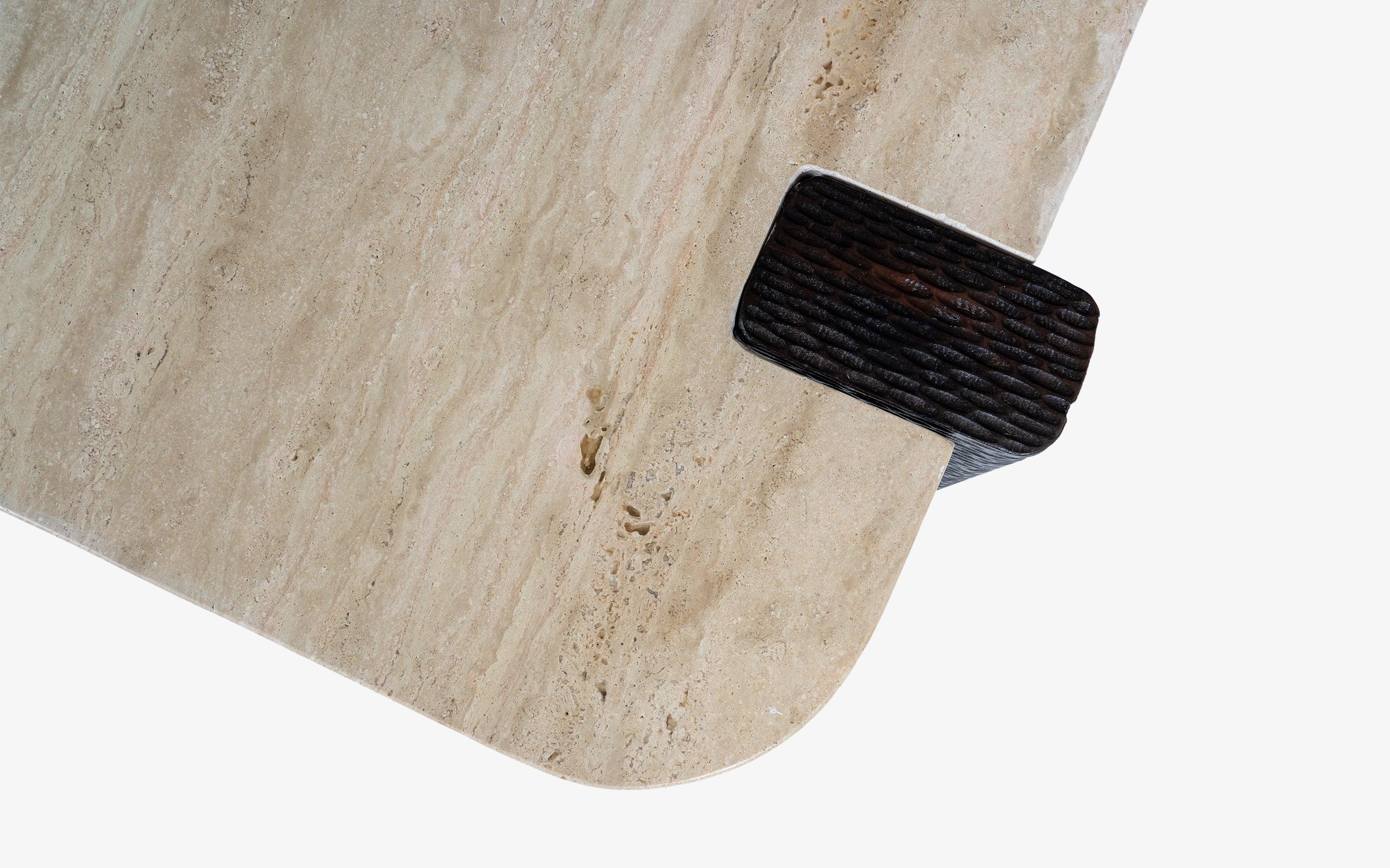 Sculpt Edge Coffee Table | Acacia Wood and Travertine Marble