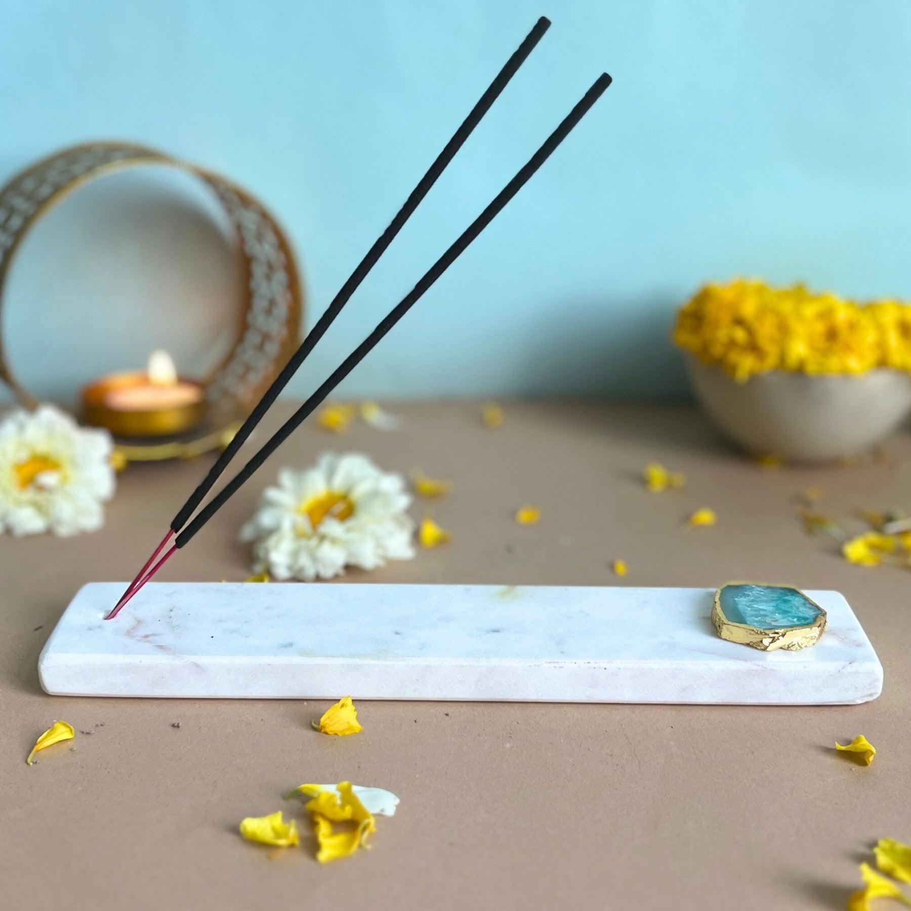 Agate with Marble Incense Holder & Agarbatti Stand for Pooja