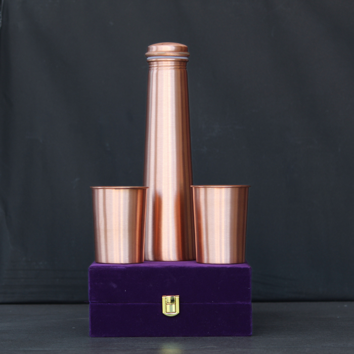 Copper Bottle & Glasses Pack of 3 | Water Tumbler Set for Gifting