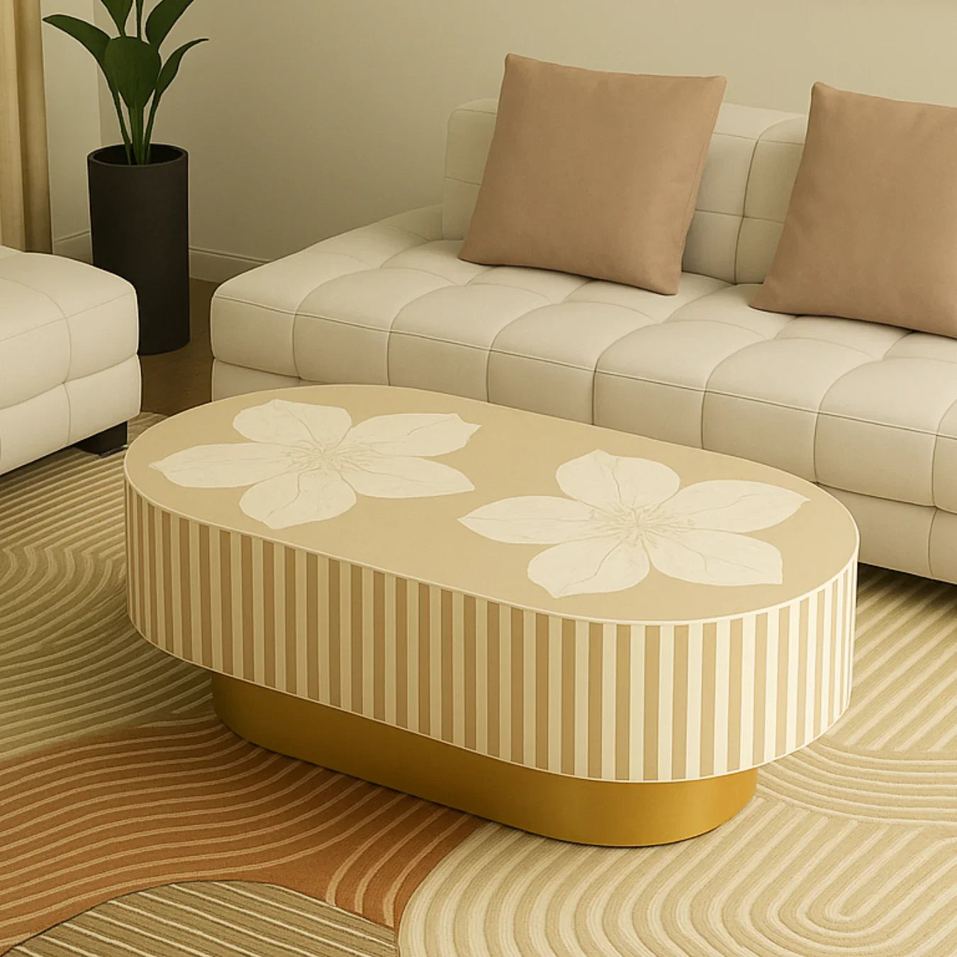 Mother of Pearl Oval Coffee Table | Luxury Bone Inlay Center Table for Living Room