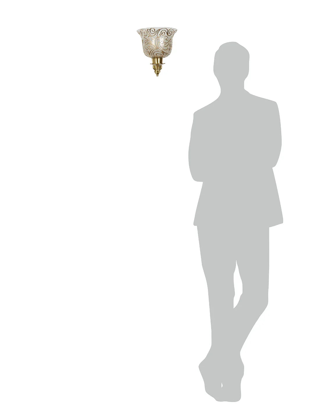 Traditional Antique Brass Wall Light with Frosted Glass Shades with Jaipuri designing on glass