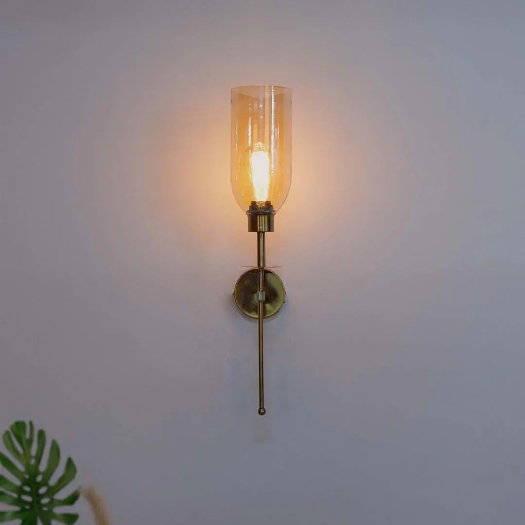 Modern Long Arm Antique Gold Wall Light with Translucent Glass Shade