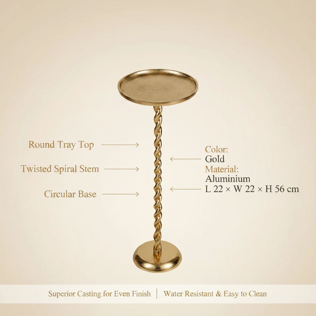 Golden Spiral Sofa Side Table for Living Room | Designer End Table | Decorative Corner Table
