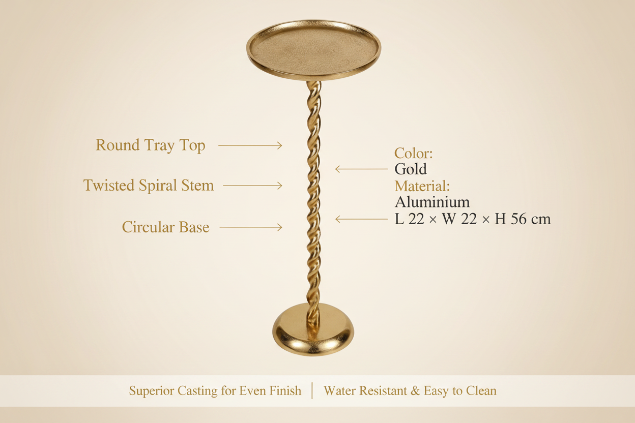 Golden Spiral Sofa Side Table for Living Room | Designer End Table | Decorative Corner Table