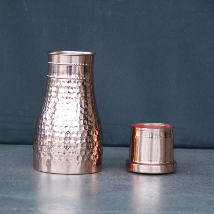 Pure Copper Water Flask with Lid | Copper Water Bottle Jug for Dining