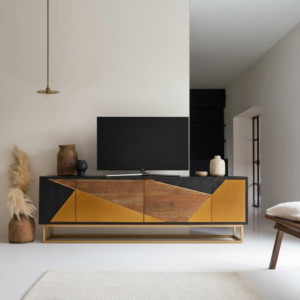 Castles Solid Mango Wood Sideboard with 4 Door In Walnut Finish