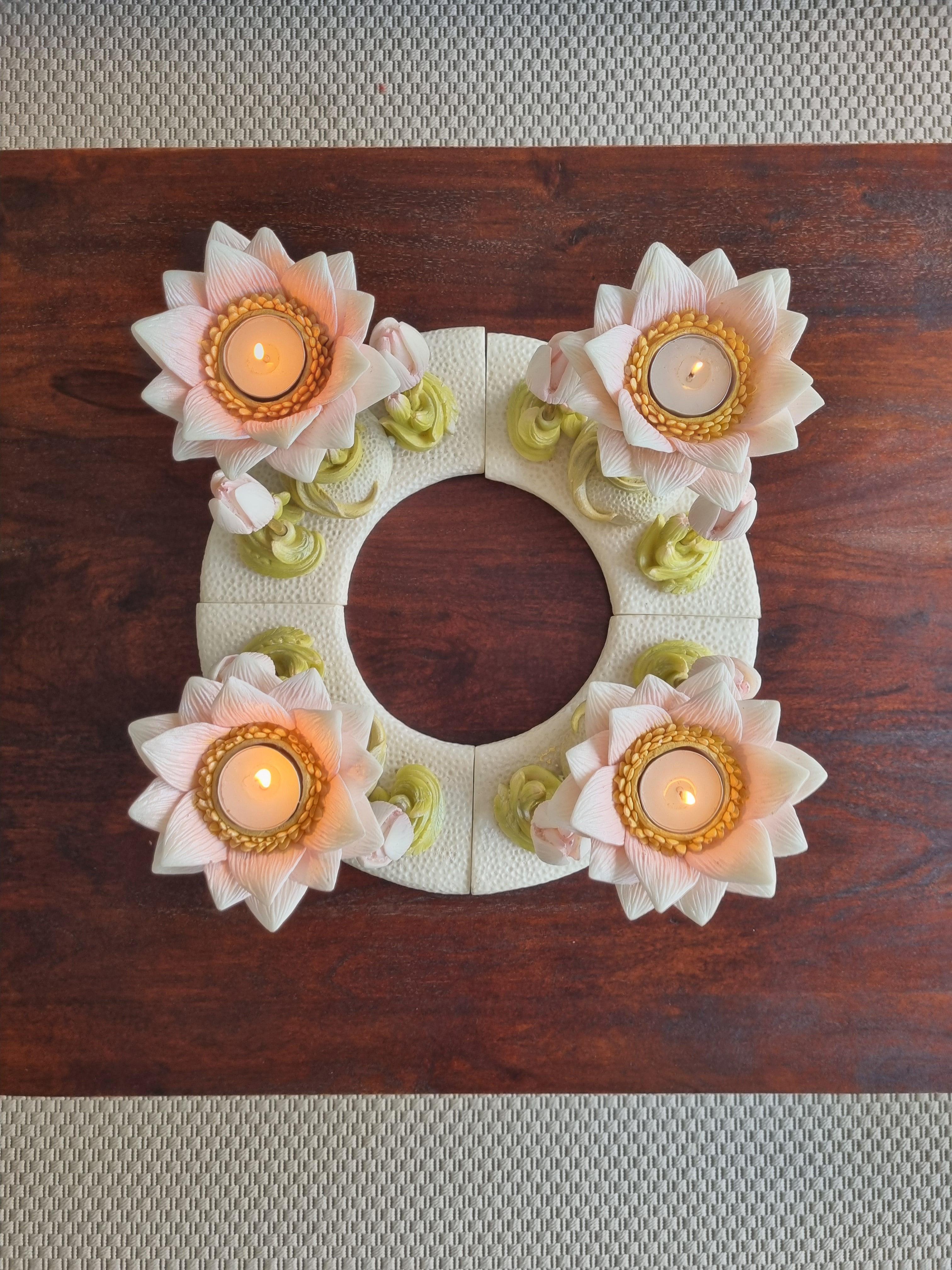 Wilderness Floral Candle Stand Set of 4 |  Marble Tealight Candle Holder