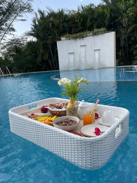 Stylish Rectangle Floating Serving Tray For Pool | White Serveware Collection