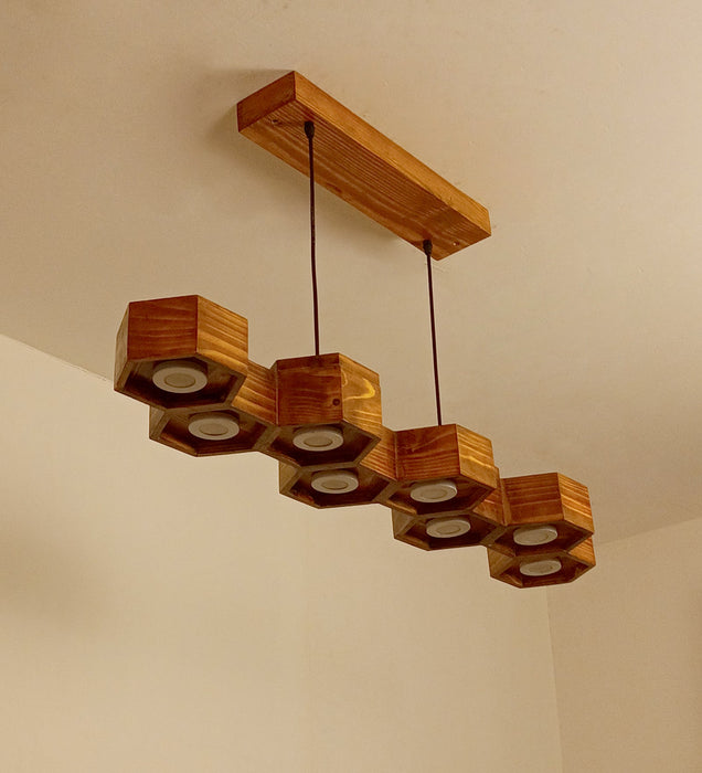 Hexa 48 Brown Wooden LED Hanging Light