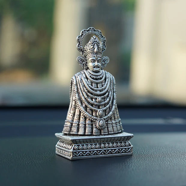 Pure Silver Plated Brass Khatu Shyam Ji Dashboard Idol