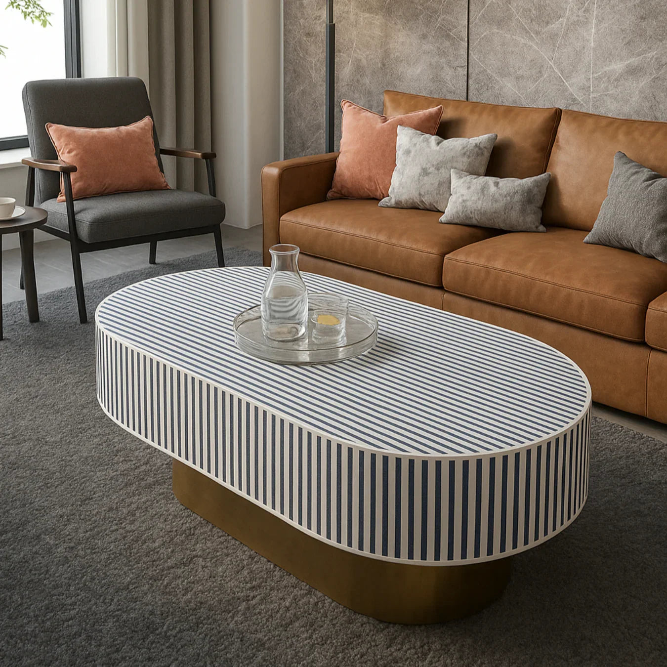 Inlay Jordan Oval Shape Coffee Table - Waterfall