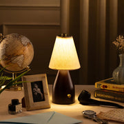Reverie Wooden Cordless Table Lamp for Living Room | Rechargeable LED with Cotton Shade