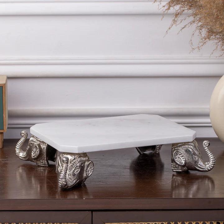 Marble Chowki With Aluminium Cast Legs For Pooja