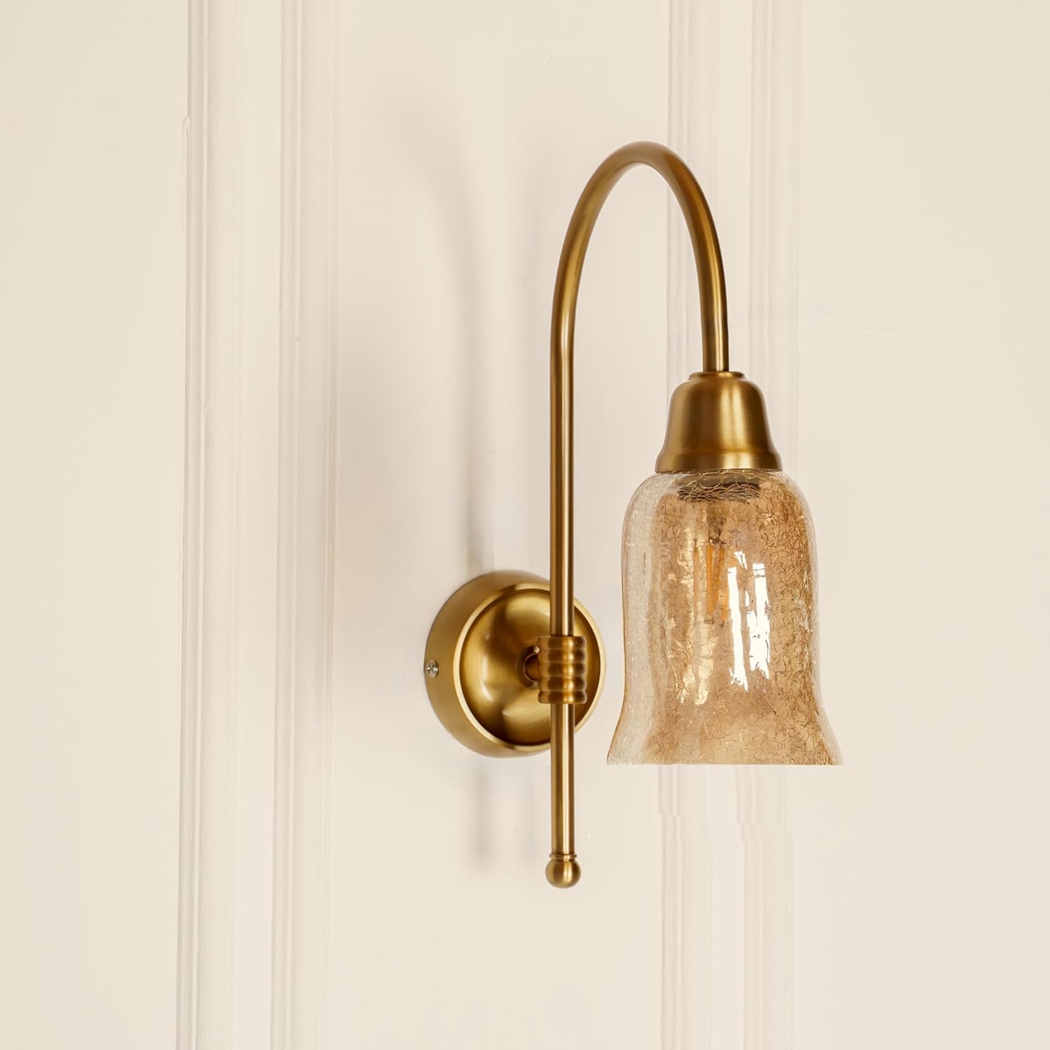 Hockey Wall Lamp Antique Brass Finish with Chimney Crackled Glass Shade for Living Room, Bedroom, and Home Decoration