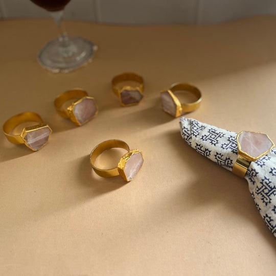 Natural Rose Quartz Napkin Rings Set of 6