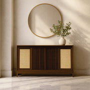 Lattice Shoe Rack in Tobacco Finish | European Ash Wood & Rattan Storage