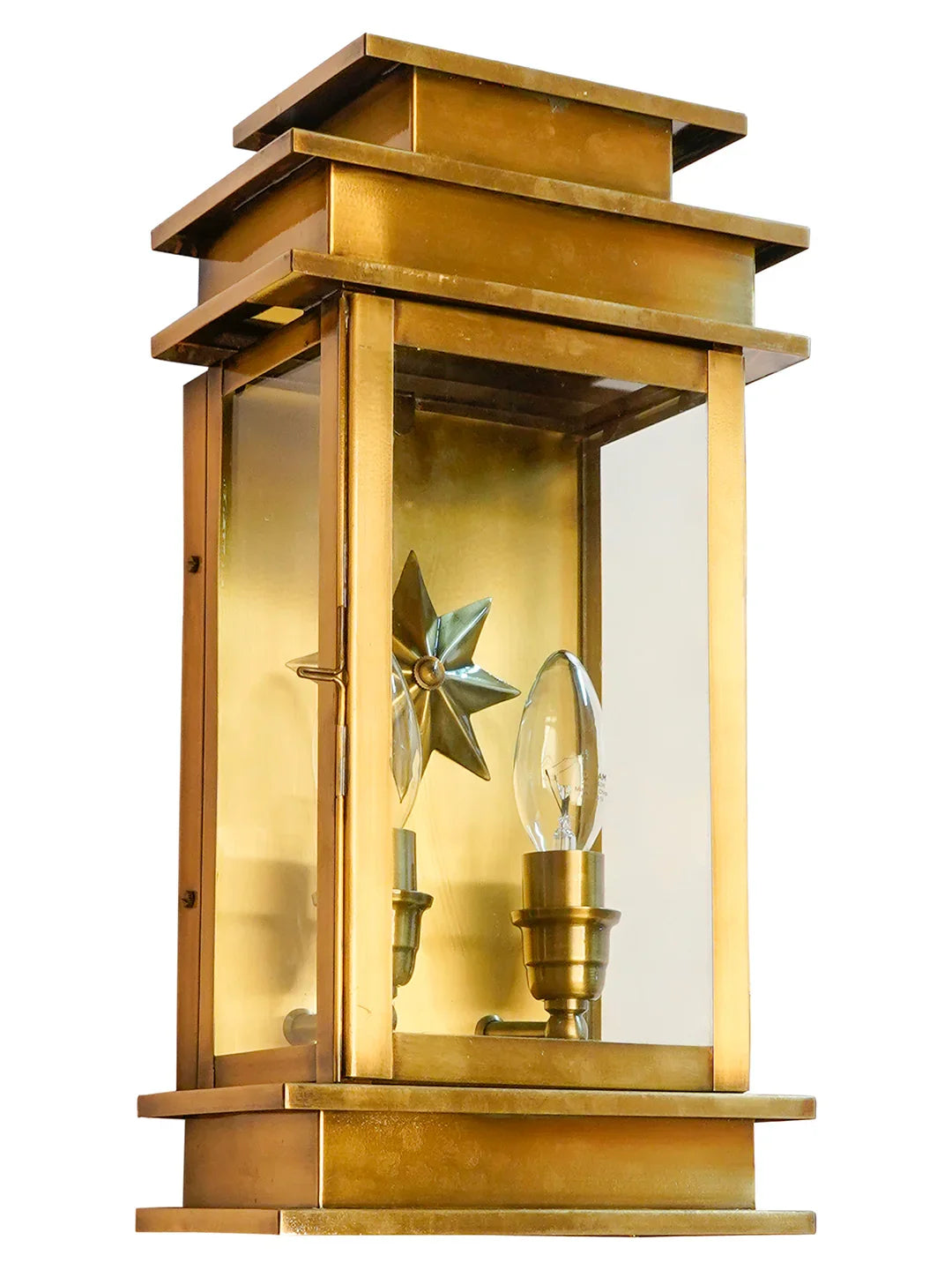 Antique Brass Art Deco Star Rectangular Wall Sconce