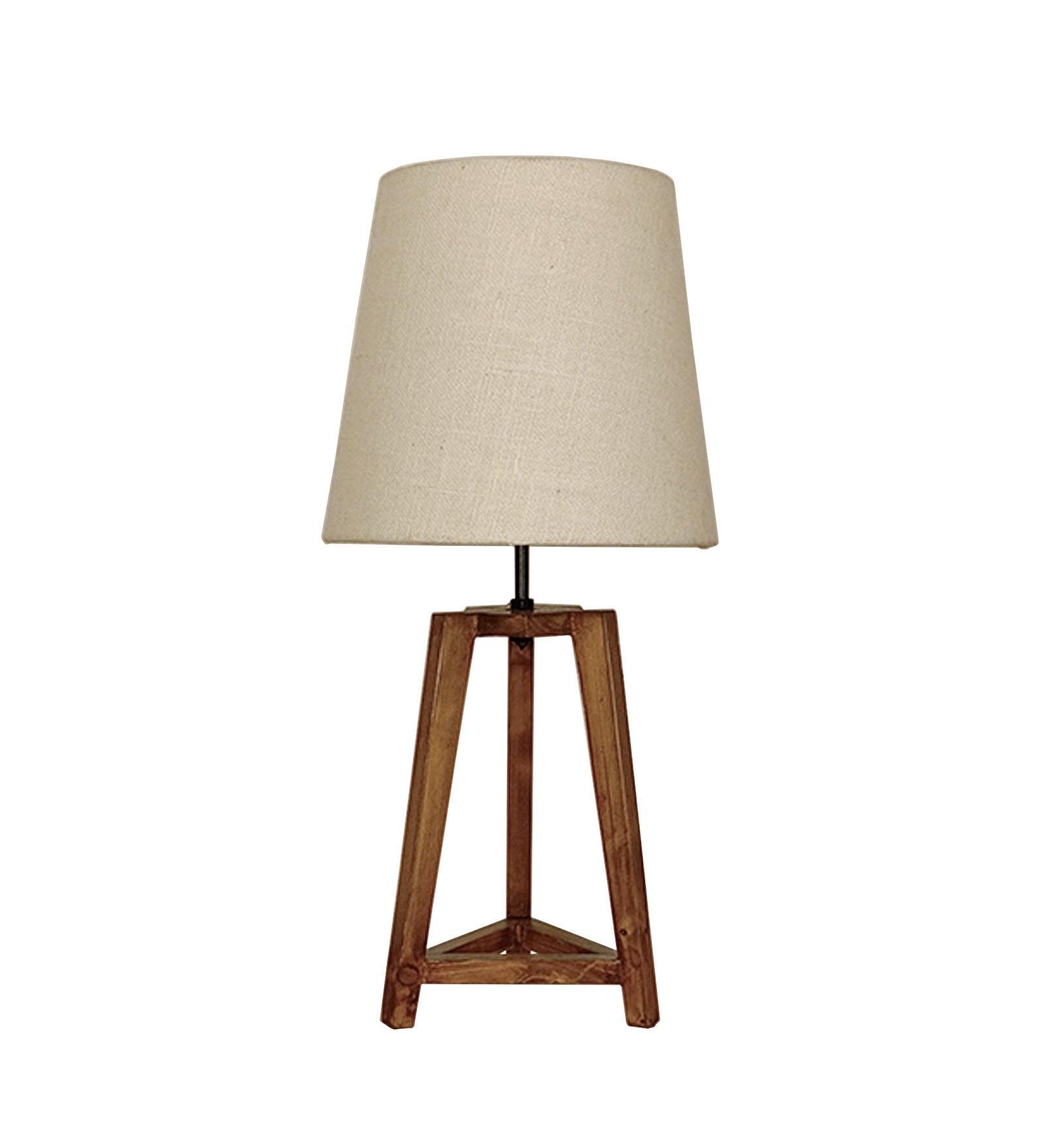 Adrienne Brown Wooden Table Lamp with White Jute Lampshade