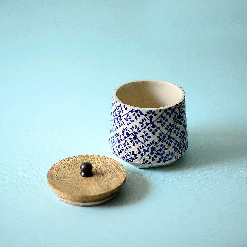 Blue Blocks Ceramic Storage Jar