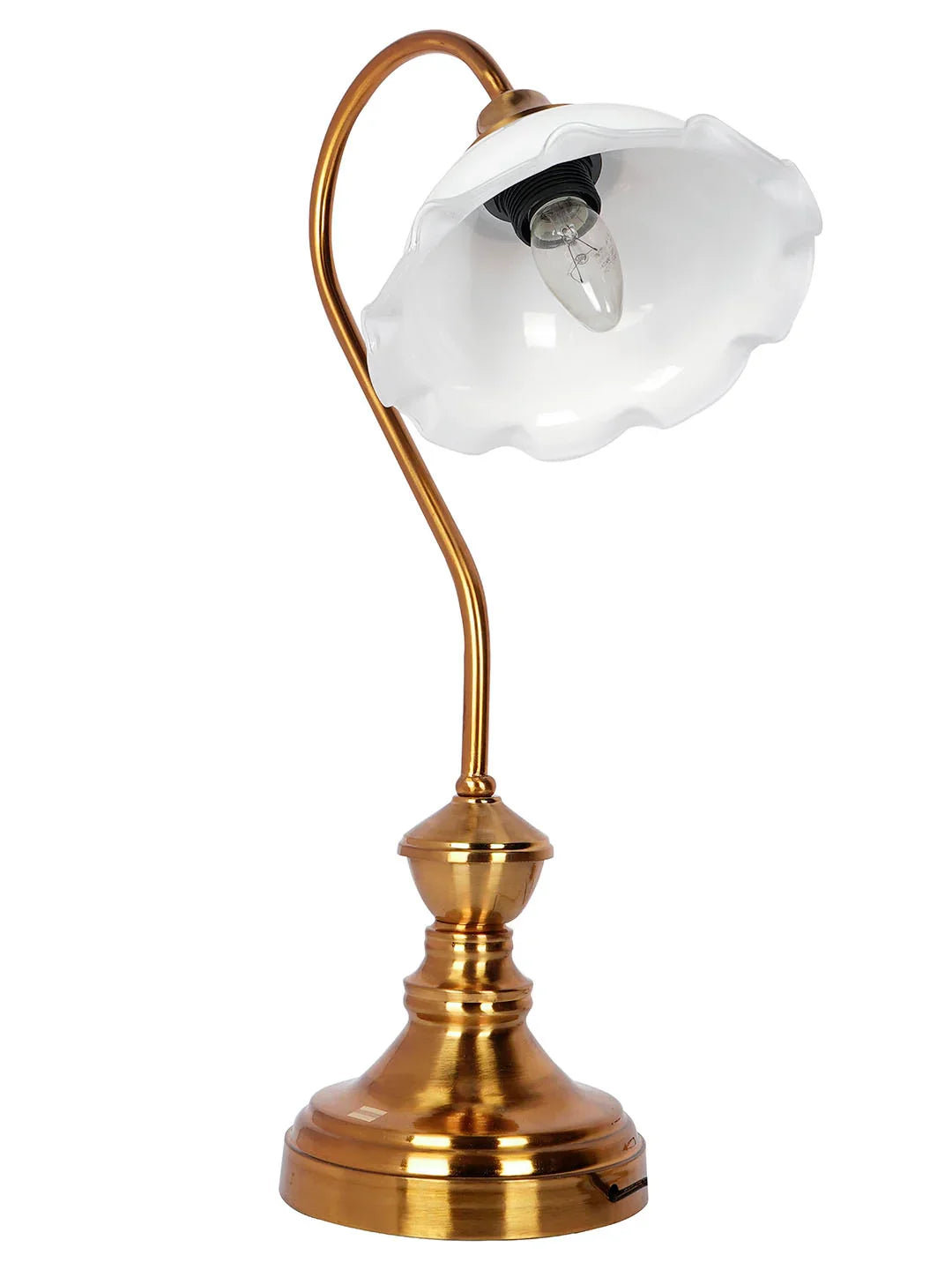 Antique Brass Retro Reading Lamp with Milky White Frilled Glass Shade