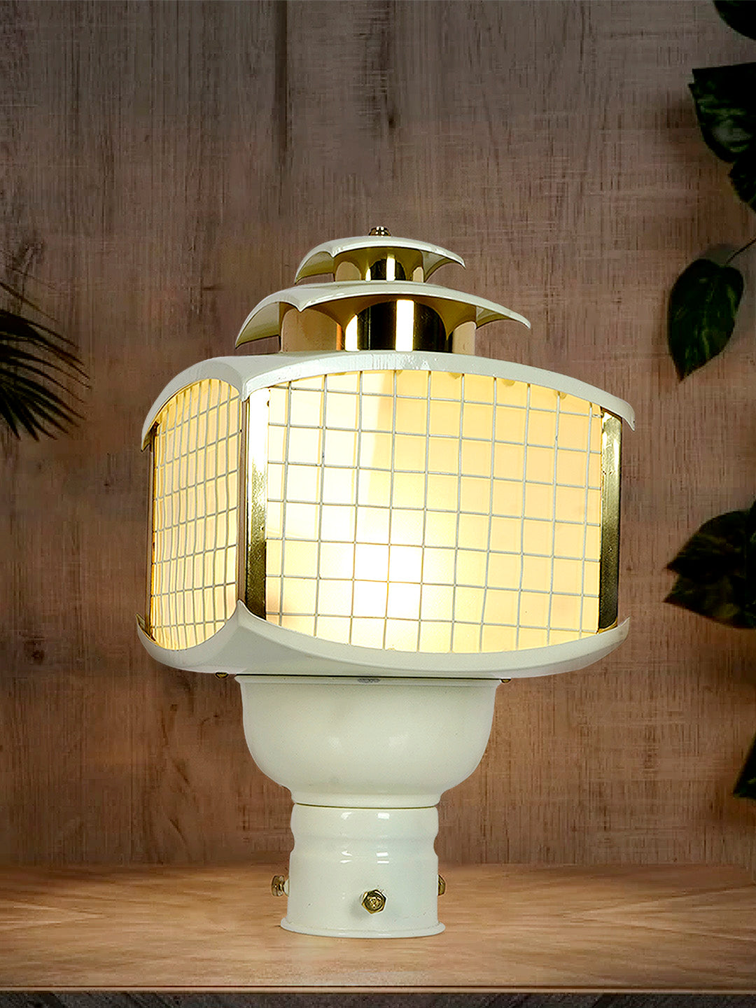 Retro Ivory and Gold Aluminum Gate Lamp